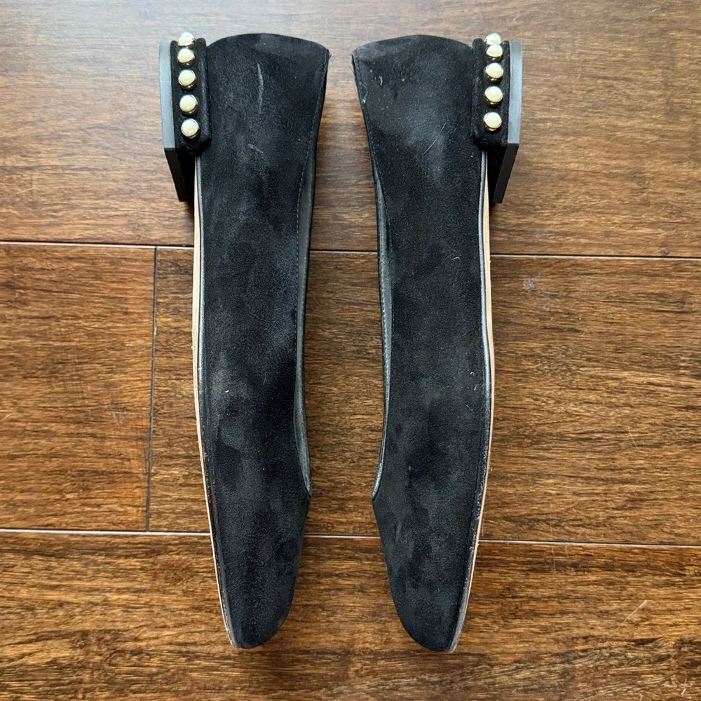 Stuart Weitzman Black Suede Pearl Detail Ballet Flats Women’s Size 6.5 Slip On